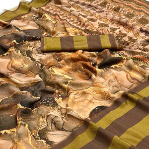 Brown Digital Printed Viscose Saree