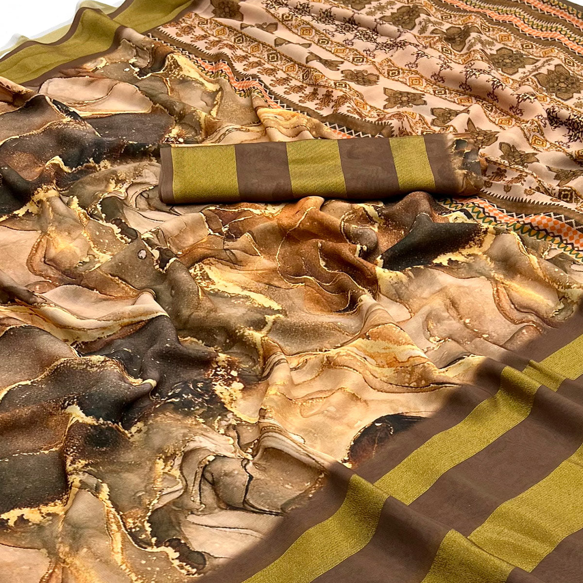 Brown Digital Printed Viscose Saree