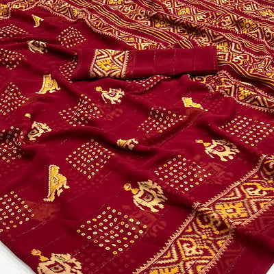 Maroon Bandhani Printed With Sequins Work Georgette Saree
