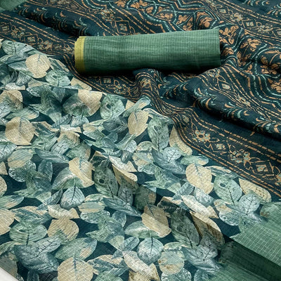 green-digital-printed-cotton-blend-saree