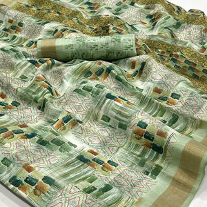 green-digital-printed-cotton-blend-saree-with-weaving-border