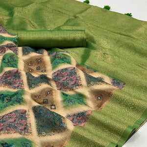green-woven-with-floral-digital-printed-cotton-saree