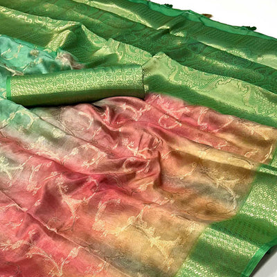 green-floral-woven-with-digital-printed-georgette-saree