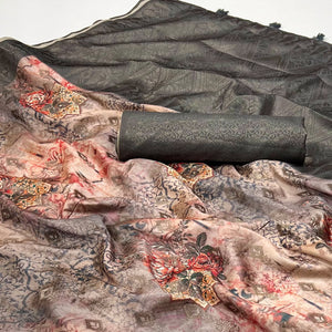 Grey Woven With Digital Printed Art Silk Saree
