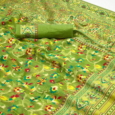 green-floral-woven-cotton-blend-saree-4