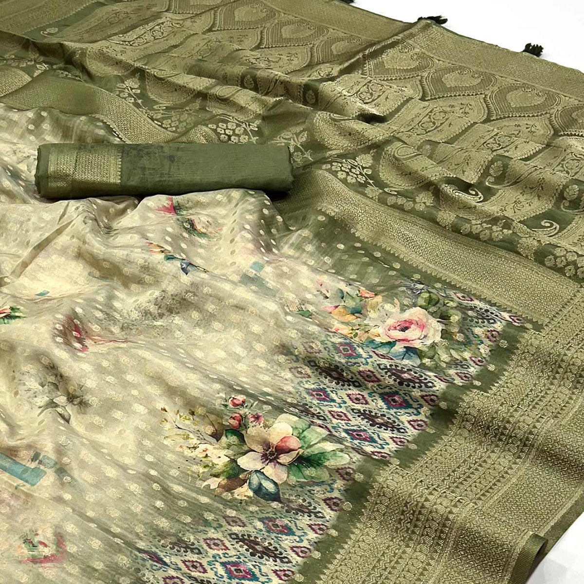 green-woven-with-floral-digital-printed-georgette-saree