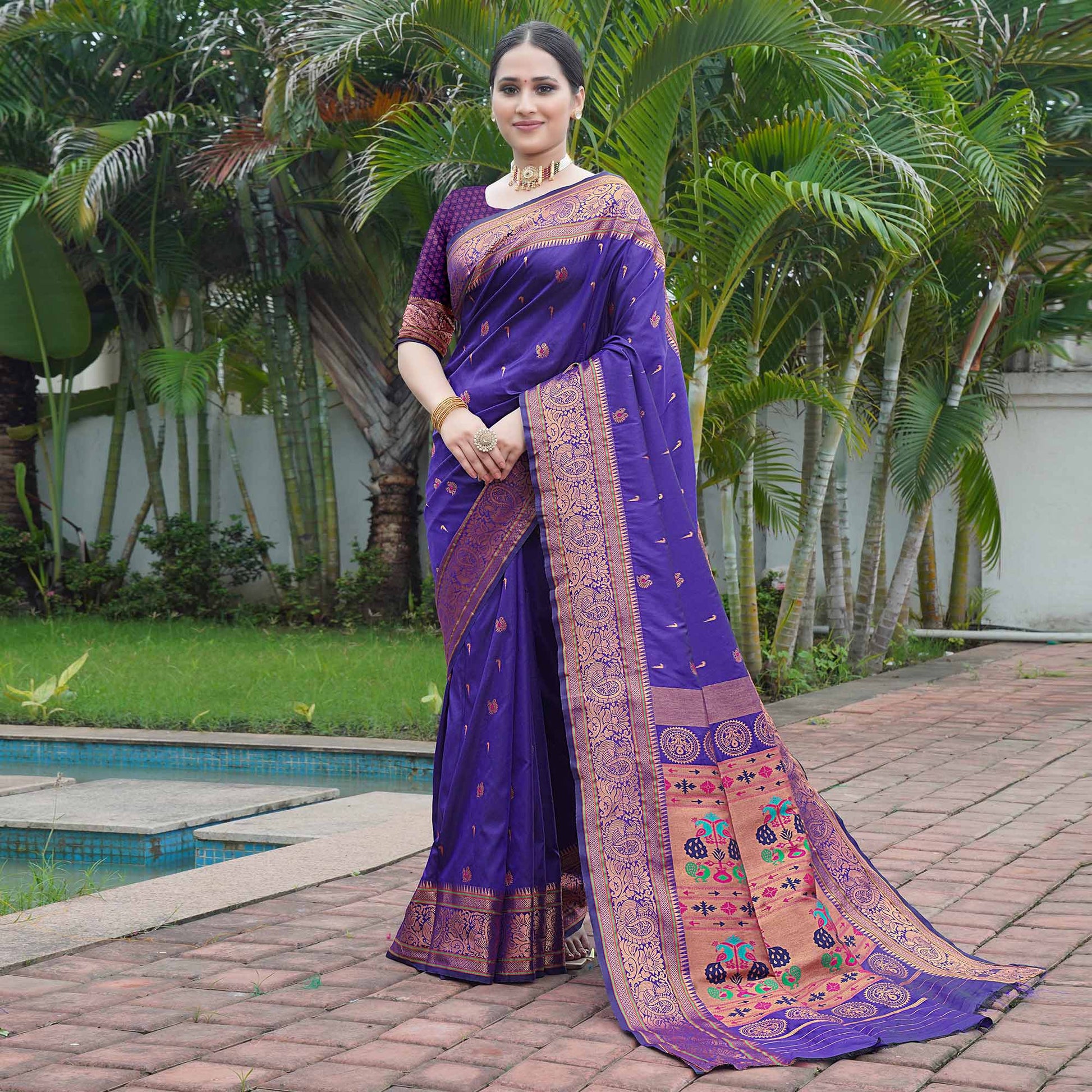 Blue Woven Paithani Art Silk Saree