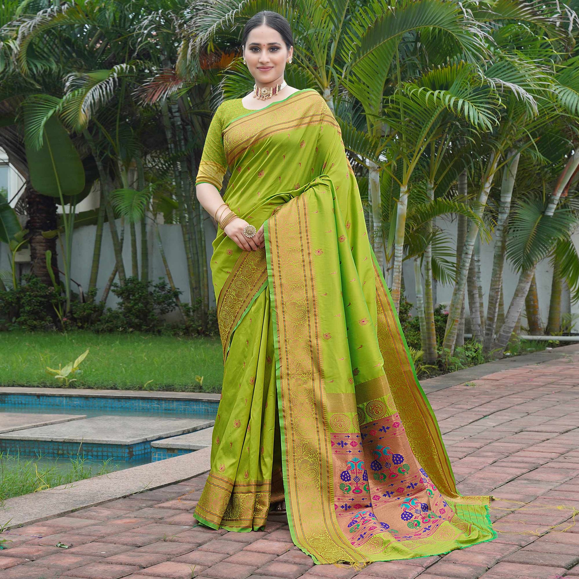 green-woven-paithani-art-silk-saree-2