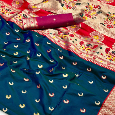 Blue Woven Pure Silk Paithani Saree