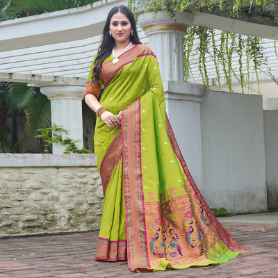 green-woven-paithani-art-silk-saree-5