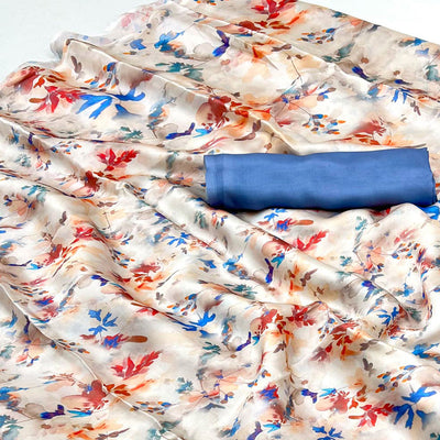 Cream Floral Digital Printed Georgette Saree