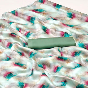 Cream Digital Printed Georgette Saree