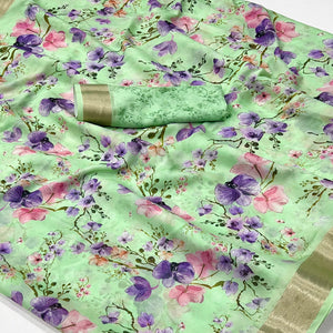 green-floral-digital-printed-moss-georgette-saree-with-zari-border