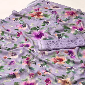 Light Purple Floral Digital Printed Georgette Saree With Stonework Border
