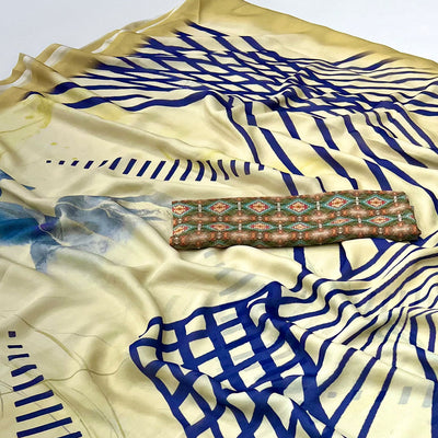 Light Yellow Digital Printed Georgette Saree