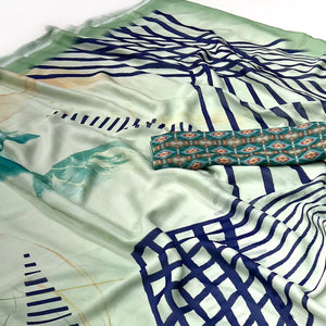 Light Green Digital Printed Georgette Saree