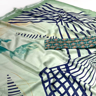 Light Green Digital Printed Georgette Saree