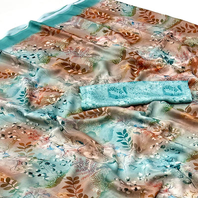 Turquoise Floral Digital Printed Georgette Saree