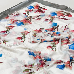 White Floral Digital Printed Georgette Saree