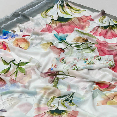White Floral Digital Printed Georgette Saree