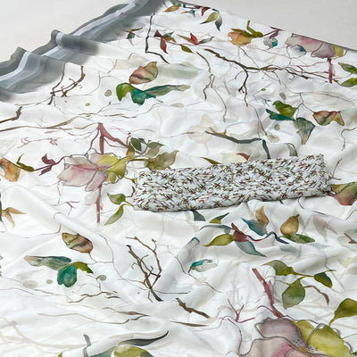 White Floral Digital Printed Georgette Saree