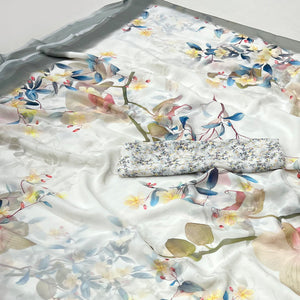 White Floral Digital Printed Georgette Saree