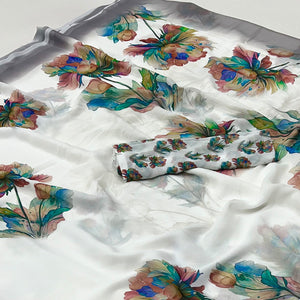 White Floral Digital Printed Georgette Saree