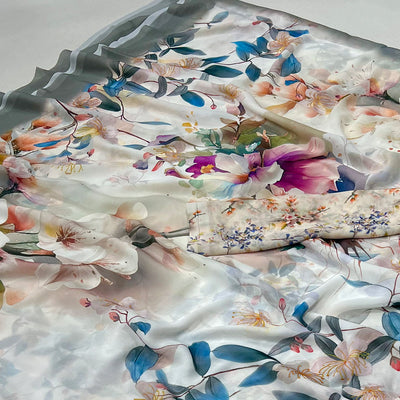 White Floral Digital Printed Georgette Saree