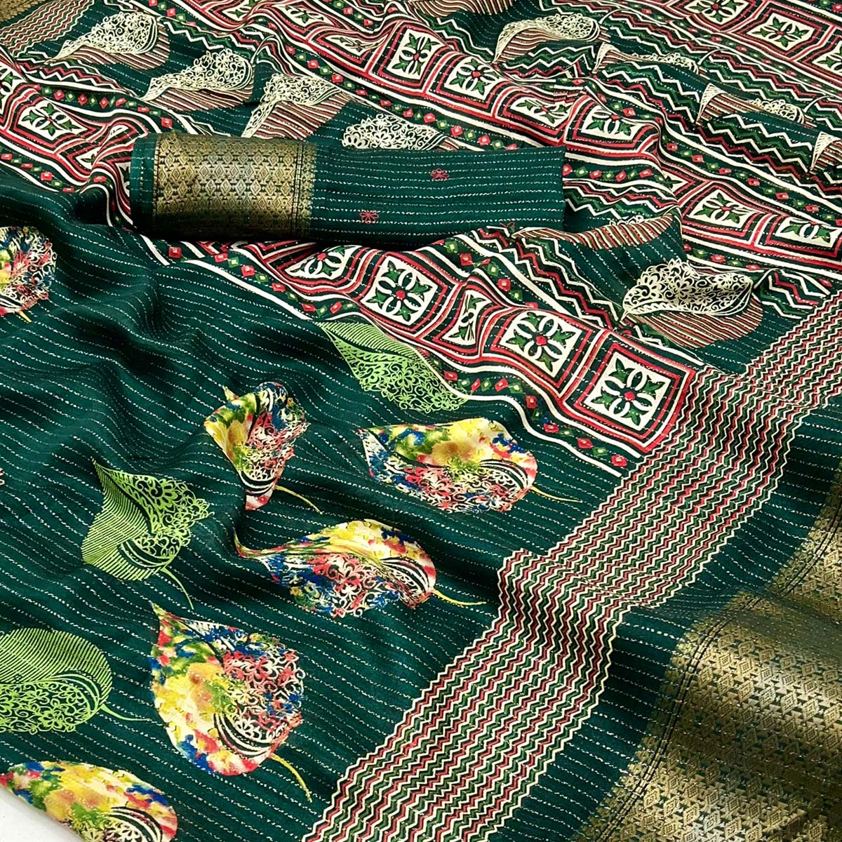 green-floral-printed-dola-silk-saree-with-jacquard-border-1