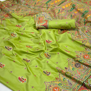 green-floral-woven-pure-silk-pashmina-saree