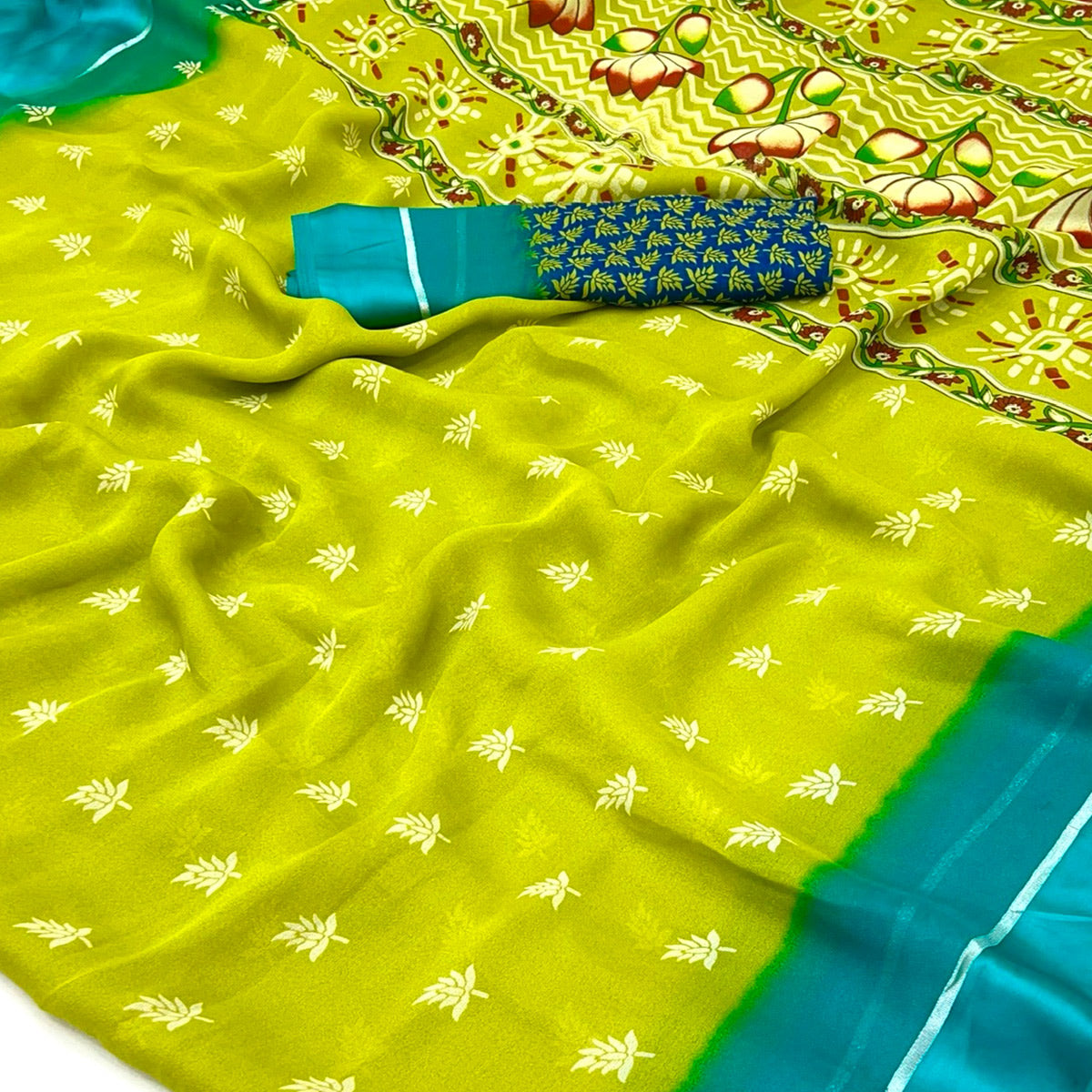 green-floral-printed-georgette-saree-with-zari-border-3