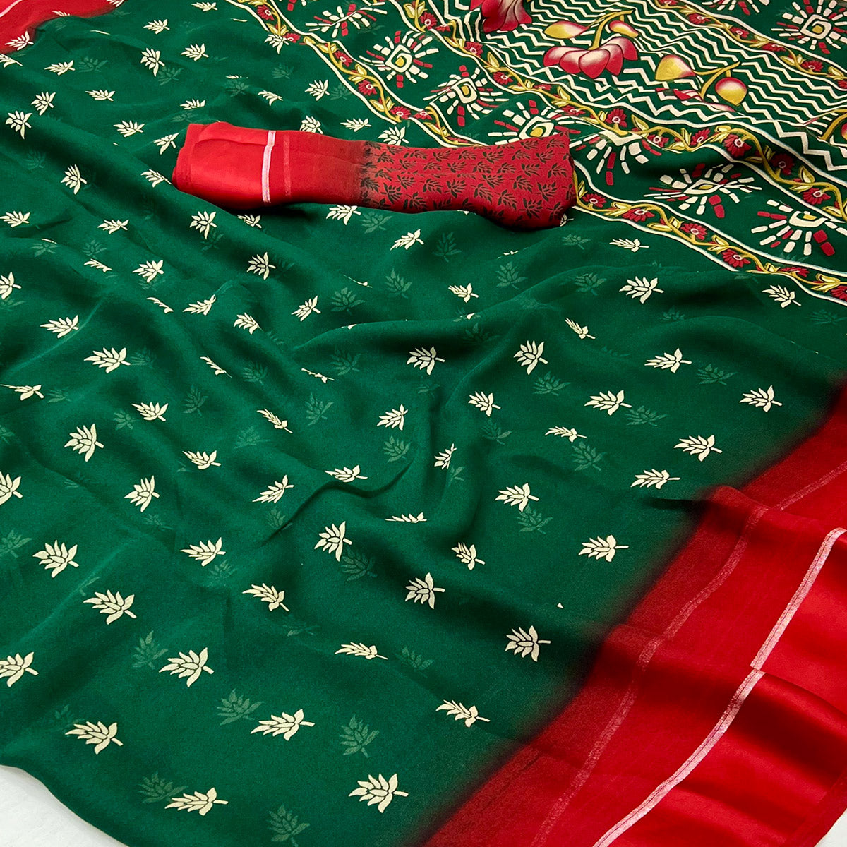 green-floral-printed-georgette-saree-with-zari-border