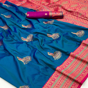 Blue Woven Pure Silk Saree