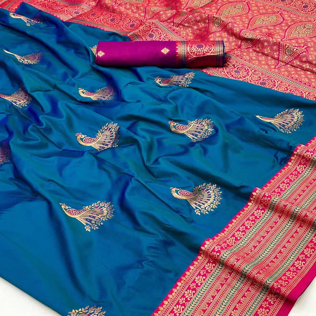 Blue Woven Pure Silk Saree