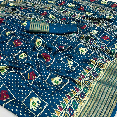 Morpich Blue Printed Georgette Saree With Woven Border