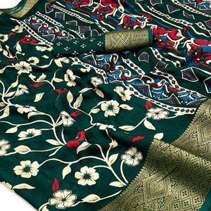 green-floral-printed-georgette-saree-with-woven-border-43