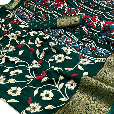 green-floral-printed-georgette-saree-with-woven-border-43