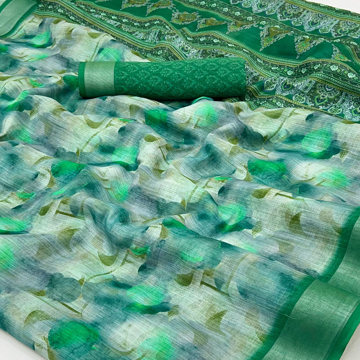 green-digital-printed-linen-saree-with-woven-border-33