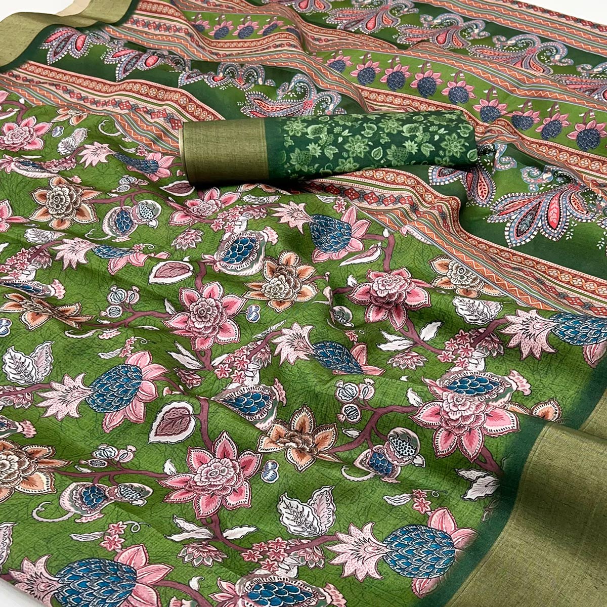 green-floral-printed-cotton-silk-saree-with-woven-border-34