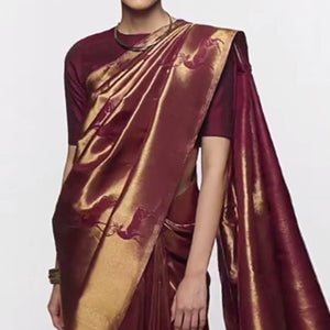 Maroon Woven Banarasi Silk Saree