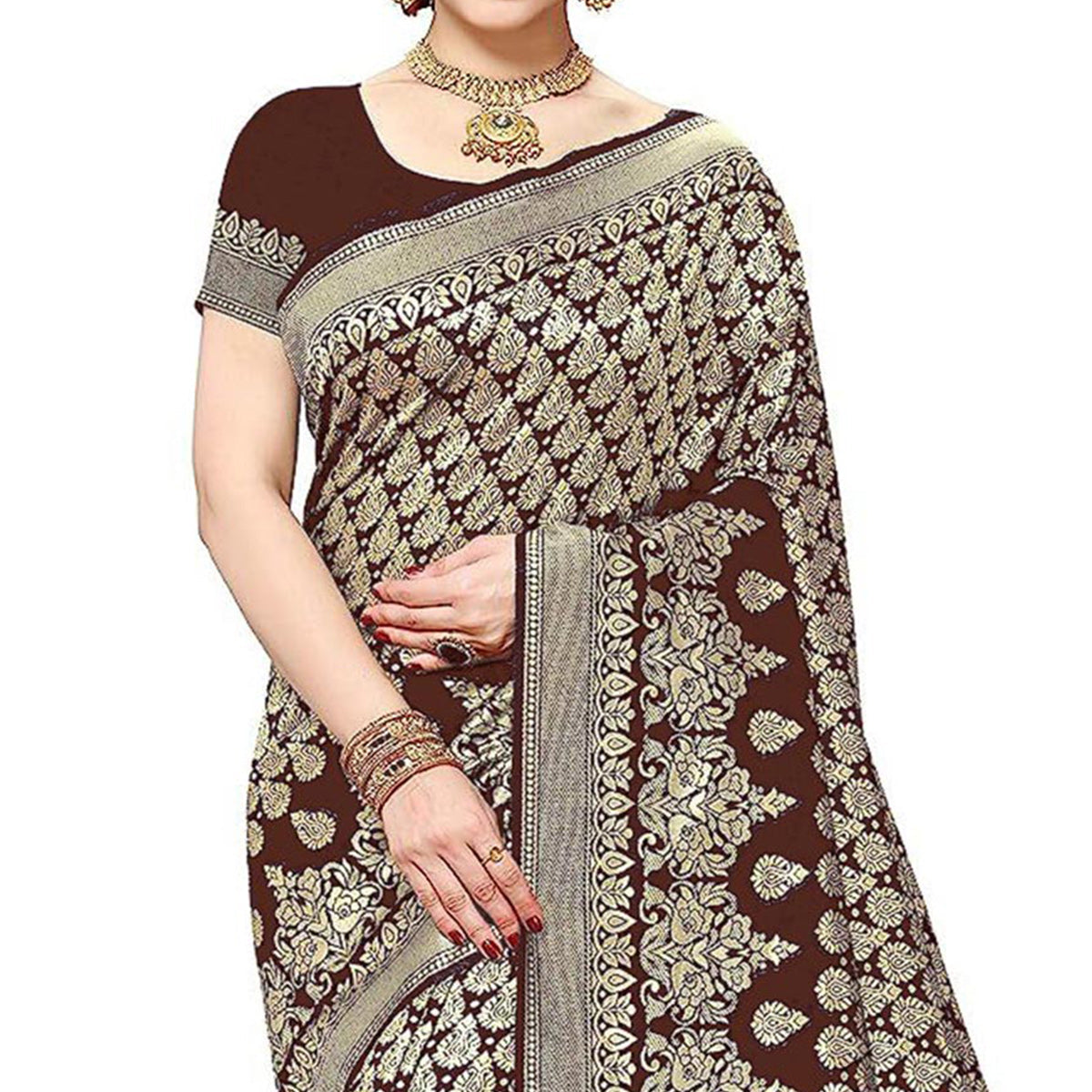 Brown Woven Art Silk Saree