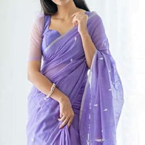 Lavender Floral Woven Banarasi Silk Saree