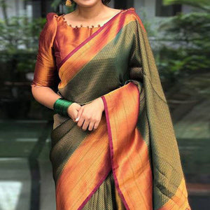 Dark Green Woven Banarasi Silk Saree