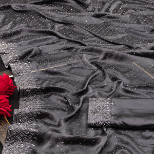 Grey Swarovski Work Satin Saree