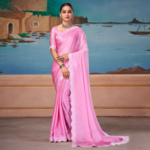 Light Pink Swarovski Work Satin Saree