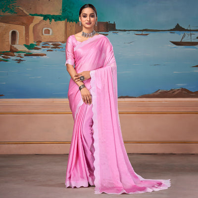 Light Pink Swarovski Work Satin Saree
