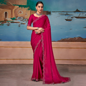 Cherry Pink Swarovski Work Satin Saree