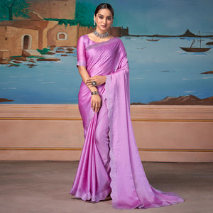 Mauve Swarovski Work Satin Saree