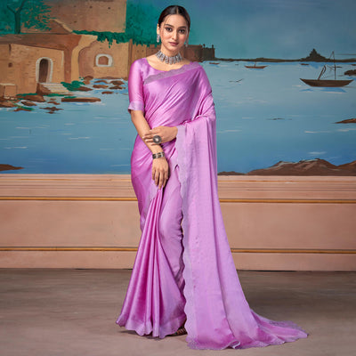 Mauve Swarovski Work Satin Saree