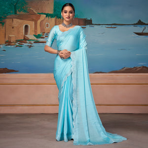 Light Blue Swarovski Work Satin Saree